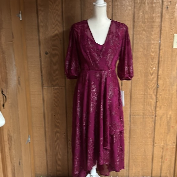 Calvin Klein Dresses & Skirts - Calvin Klein Burnout Jacquard dress wine burgandy faux wrap dress new with tags